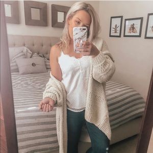 Open knit textured cardigan